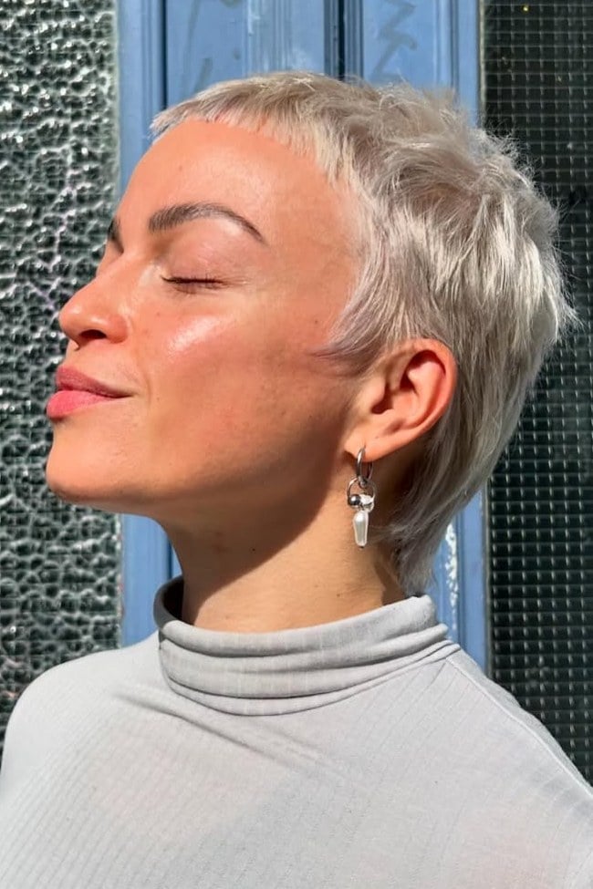 Edgy Silver Blonde Pixie With Micro Fringe — Pixie Haircuts
