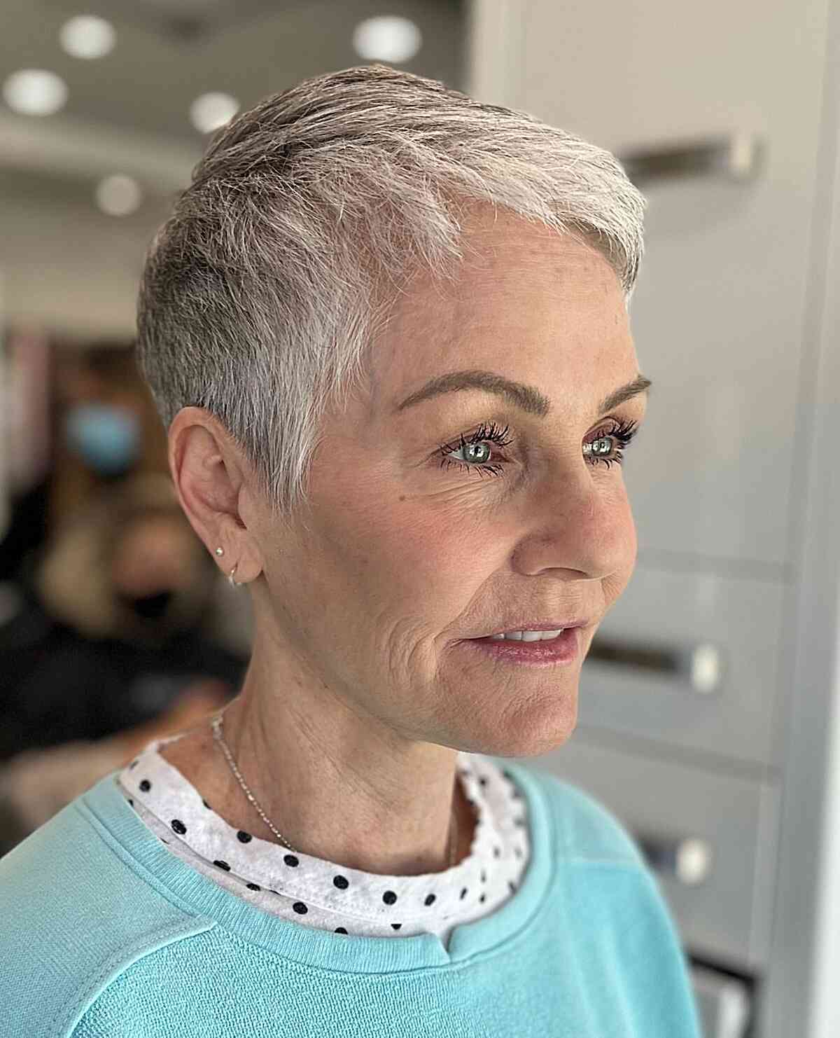 Silver Gray Pixie With Tousled Bangs — Pixie Haircuts