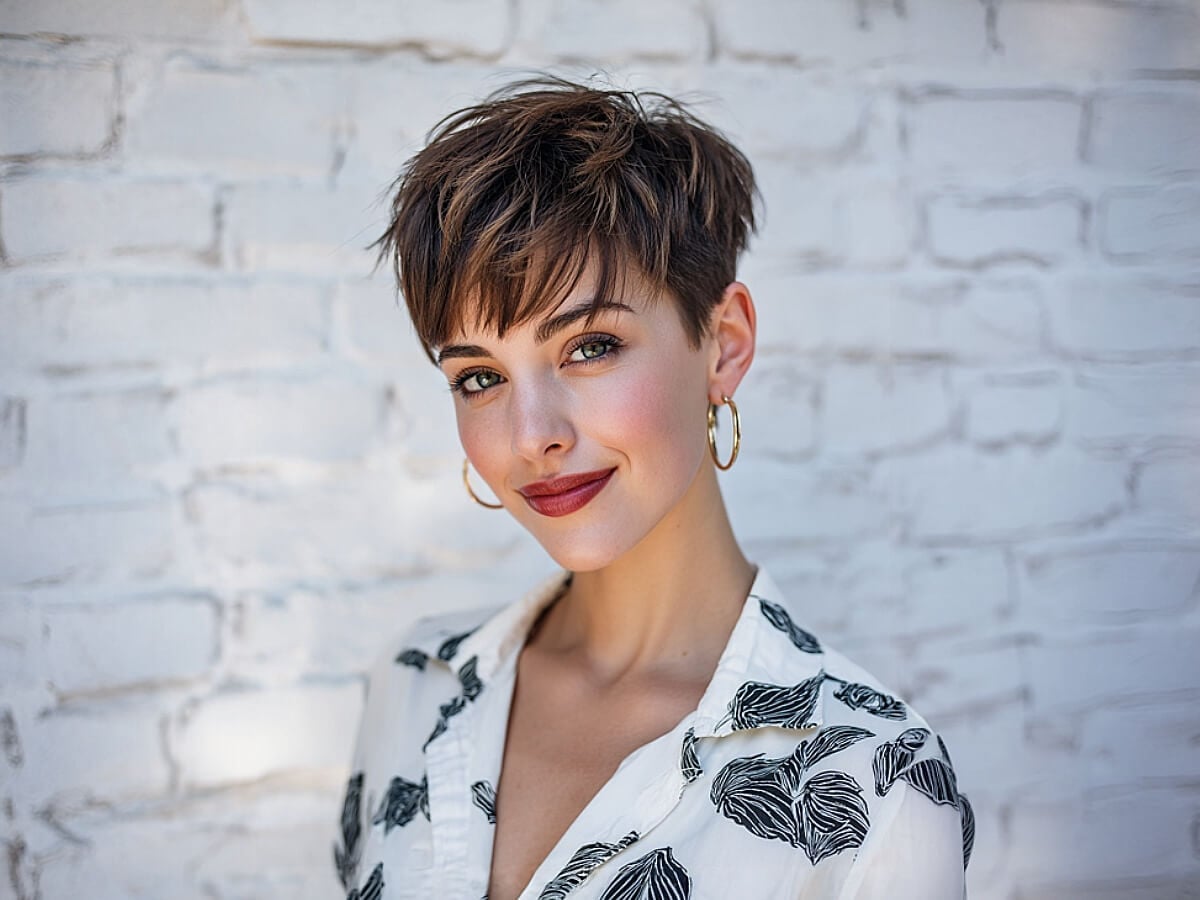 Dark Brown Pixie With Tousled Bangs — Pixie Hairstyles