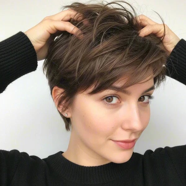 Tousled Dark Brown Pixie With Waves, Ear — Pixie Hairstyles