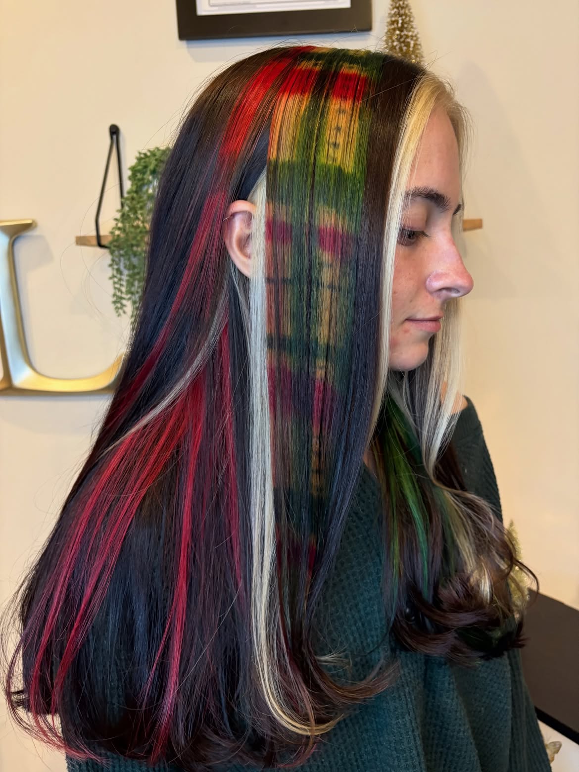 Plaid Tartan Holiday Hair Color With Money Piece