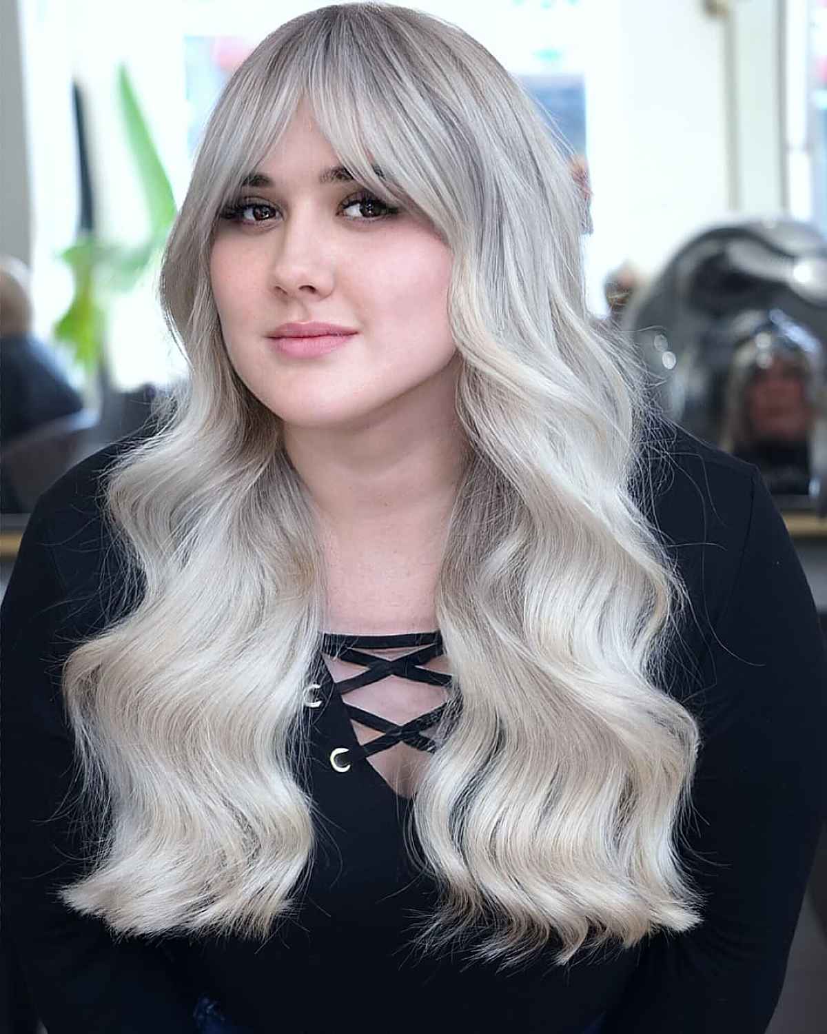 Ash Toned Platinum Blonde Lob With Curtain Bangs Ash Toned Platinum Blonde Lob With Curtain Bangs