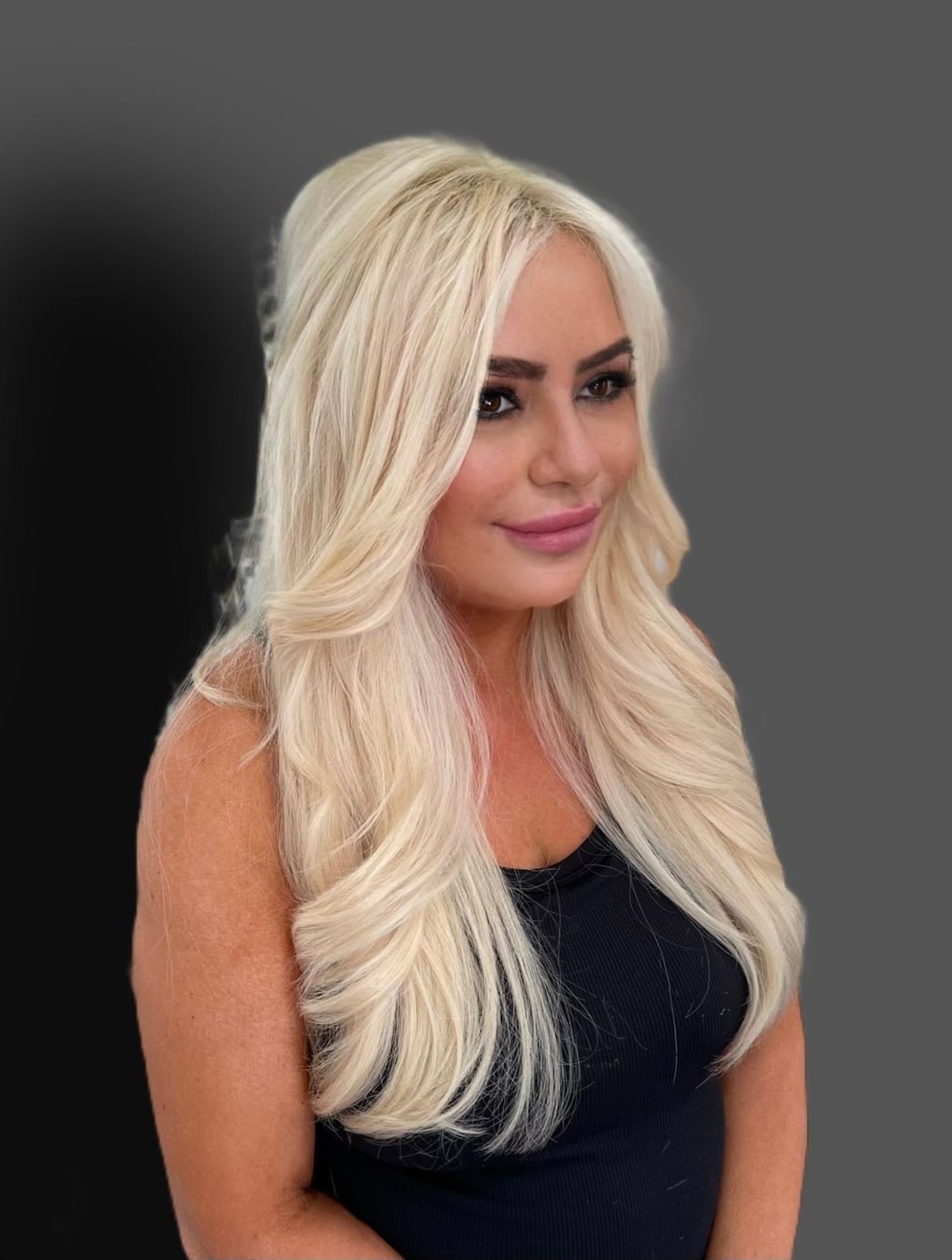 Platinum Blonde With Root Shadow And Side Bangs Platinum Blonde With Root Shadow And Side Bangs