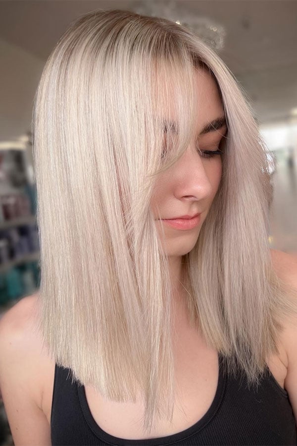 Fine Platinum Blonde Lob With Curtain Bangs Fine Platinum Blonde Lob With Curtain Bangs