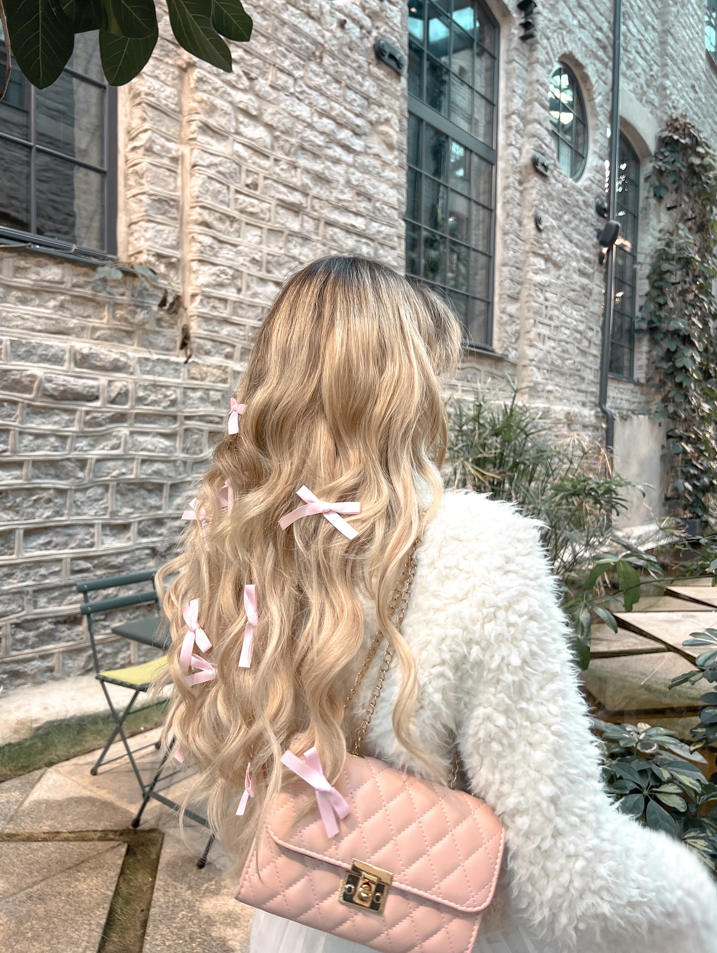 Playful Pink Bows On Honey Blonde Waves