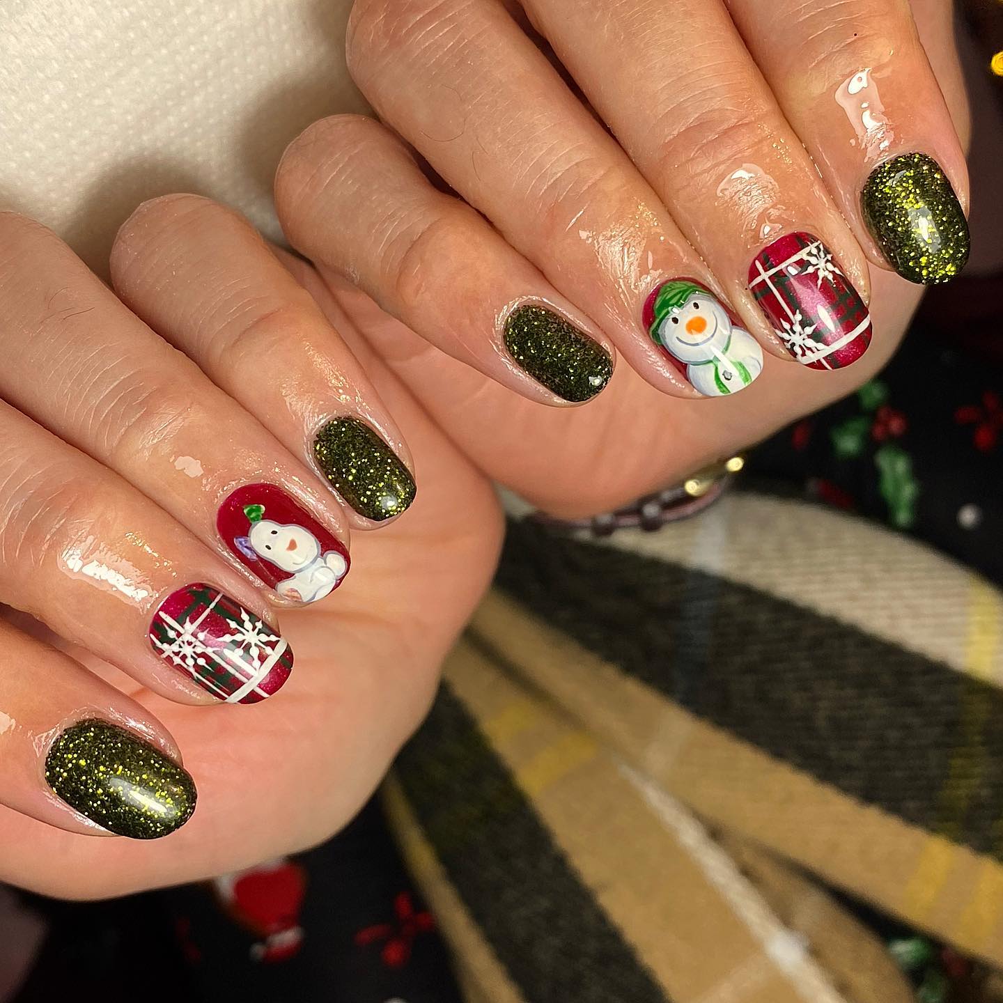 Playful Snowman & Plaid Holiday Nails