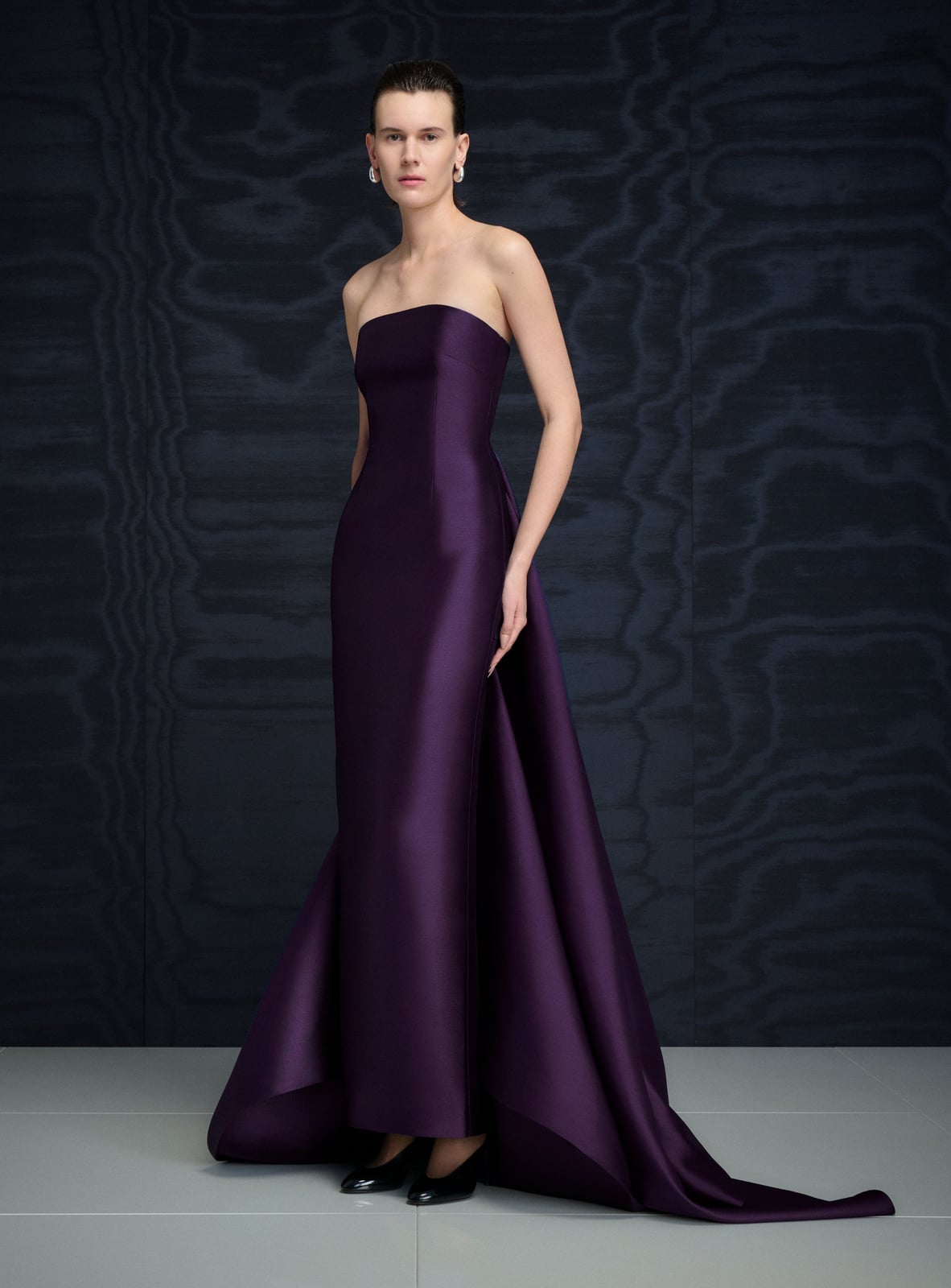 Strapless Deep Plum Satin Gown With Dramatic Train — Plum Dress