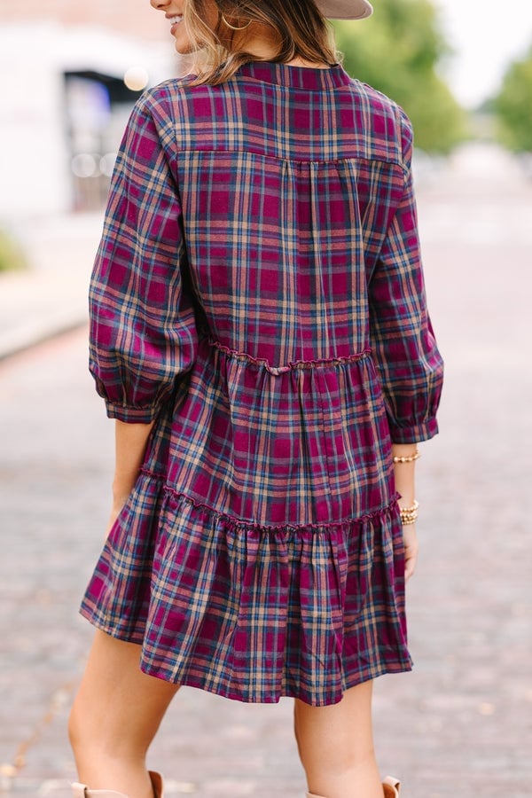 Plum Navy Tan Plaid Tiered Babydoll Dress — Plum Dress