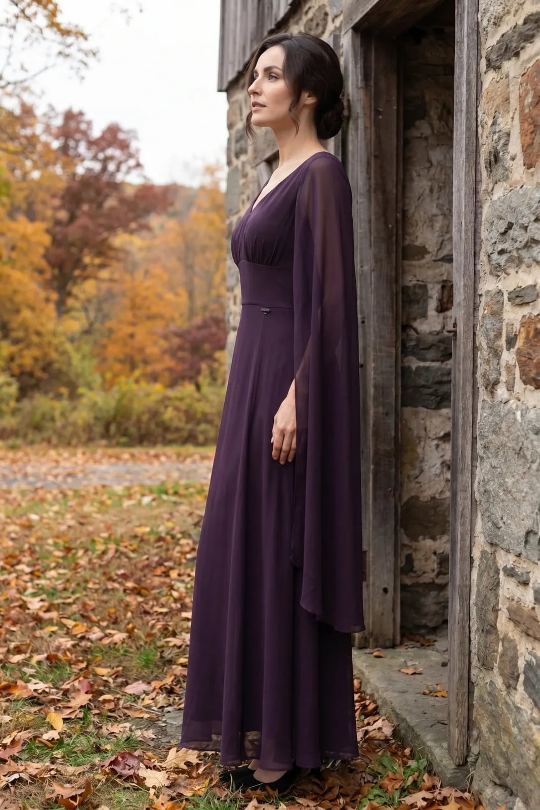 Deep Purple Chiffon Cape Sleeve Maxi Dress — Plum Dress
