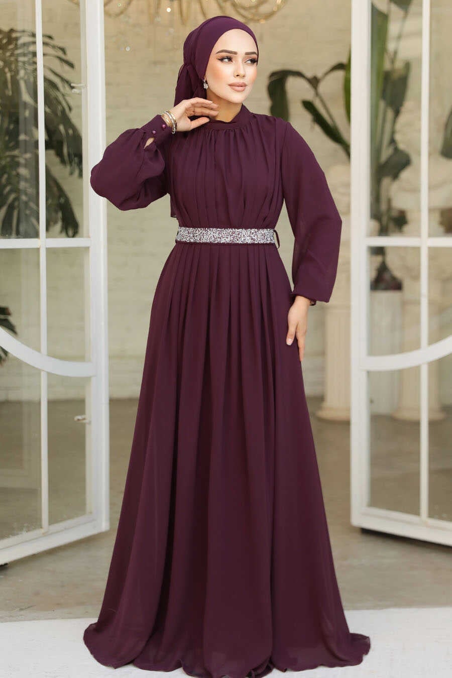Plum Long Sleeve Dress With Embellished Belt — Plum Dress