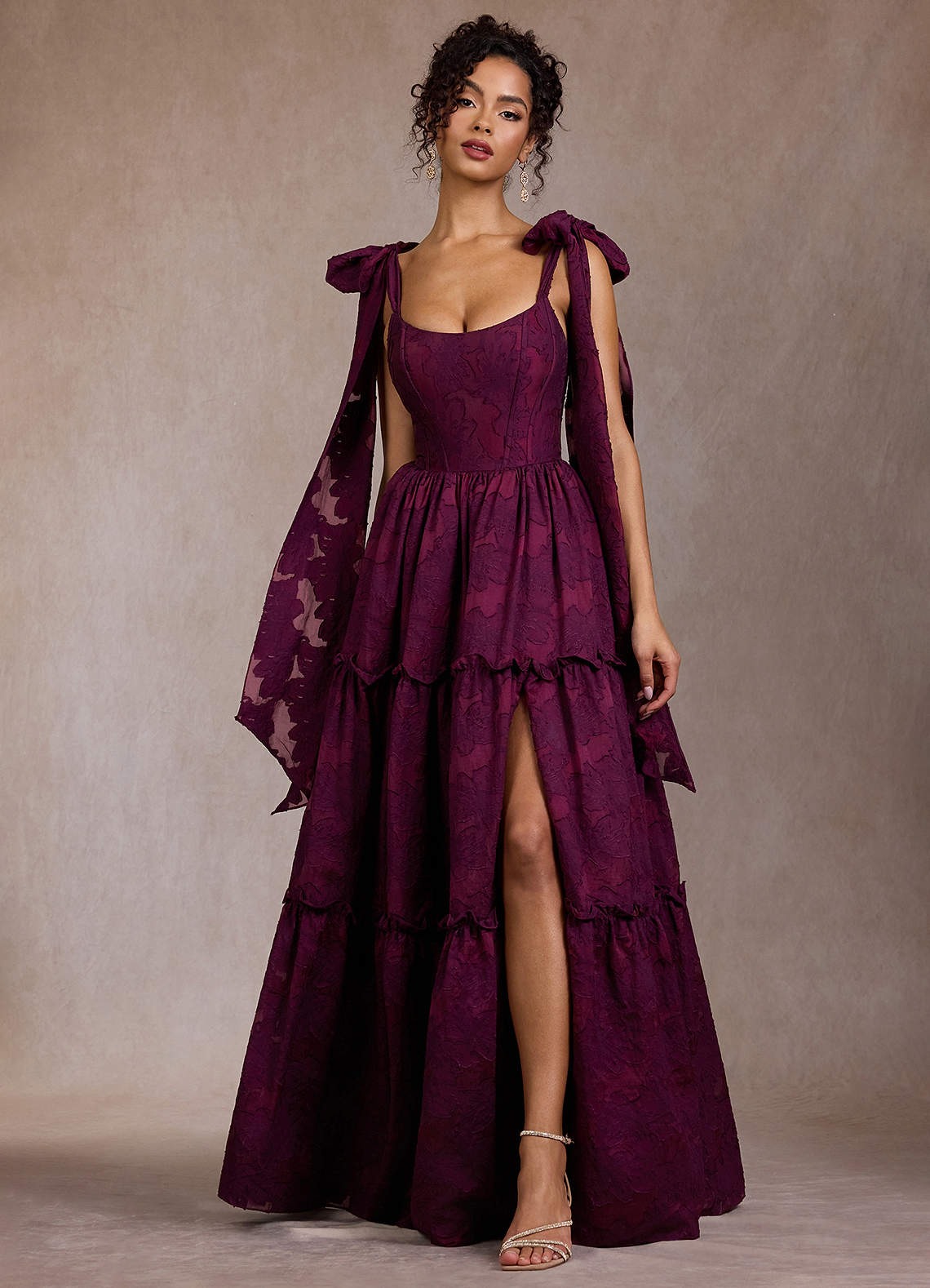 Deep Plum Tiered Maxi Dress With Bow Straps — Plum Dress