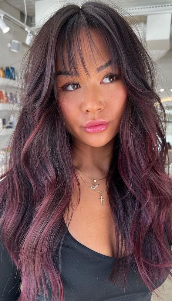 Shoulder Length Plum With Lighter Plum Balayage Shoulder Length Plum With Lighter Plum Balayage — Plum Hair Color