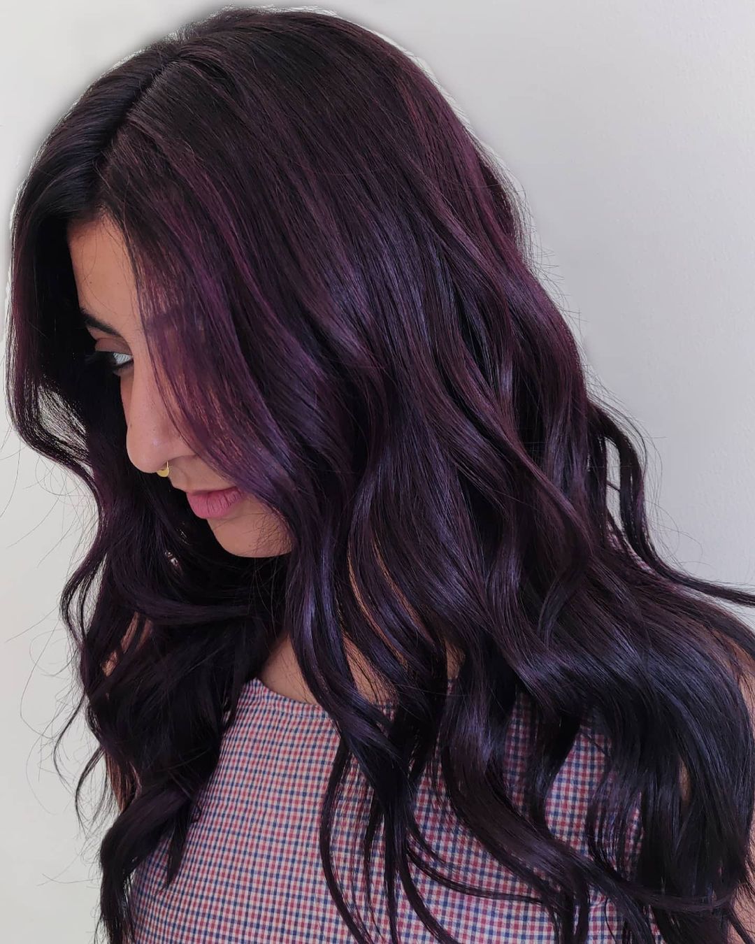 Mid-Back Deep Plum With Reddish Undertones, Wavy Mid-Back Deep Plum With Reddish Undertones, Wavy — Plum Hair Color