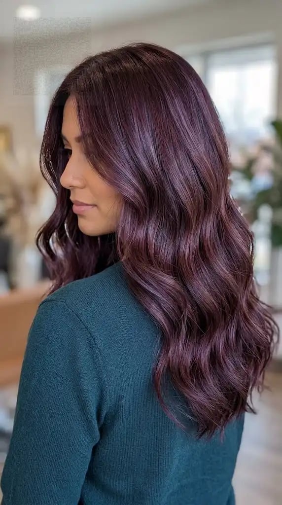 Collarbone Length Dark Plum With Violet Collarbone Length Dark Plum With Violet — Plum Hair Color