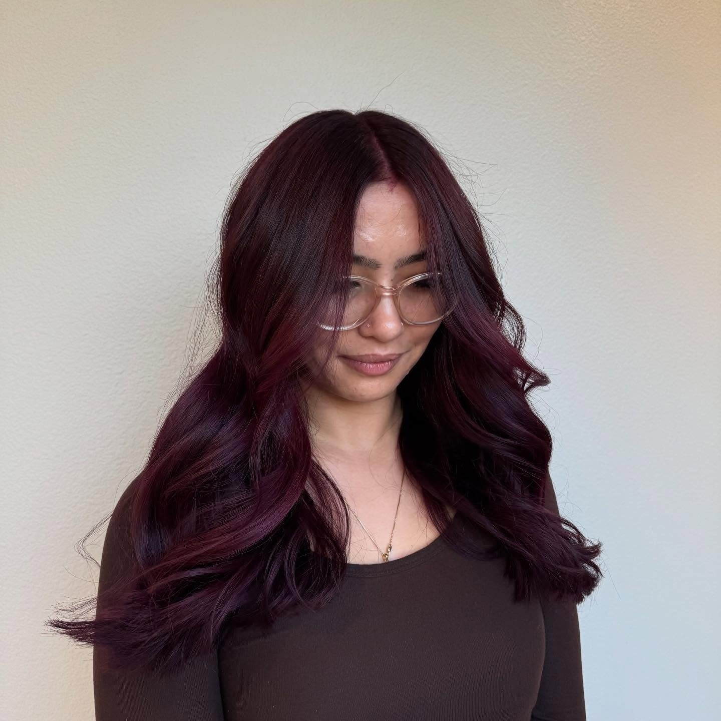 Mid-Back Dark Plum With Lighter Highlights Mid-Back Dark Plum With Lighter Highlights — Plum Hair Color