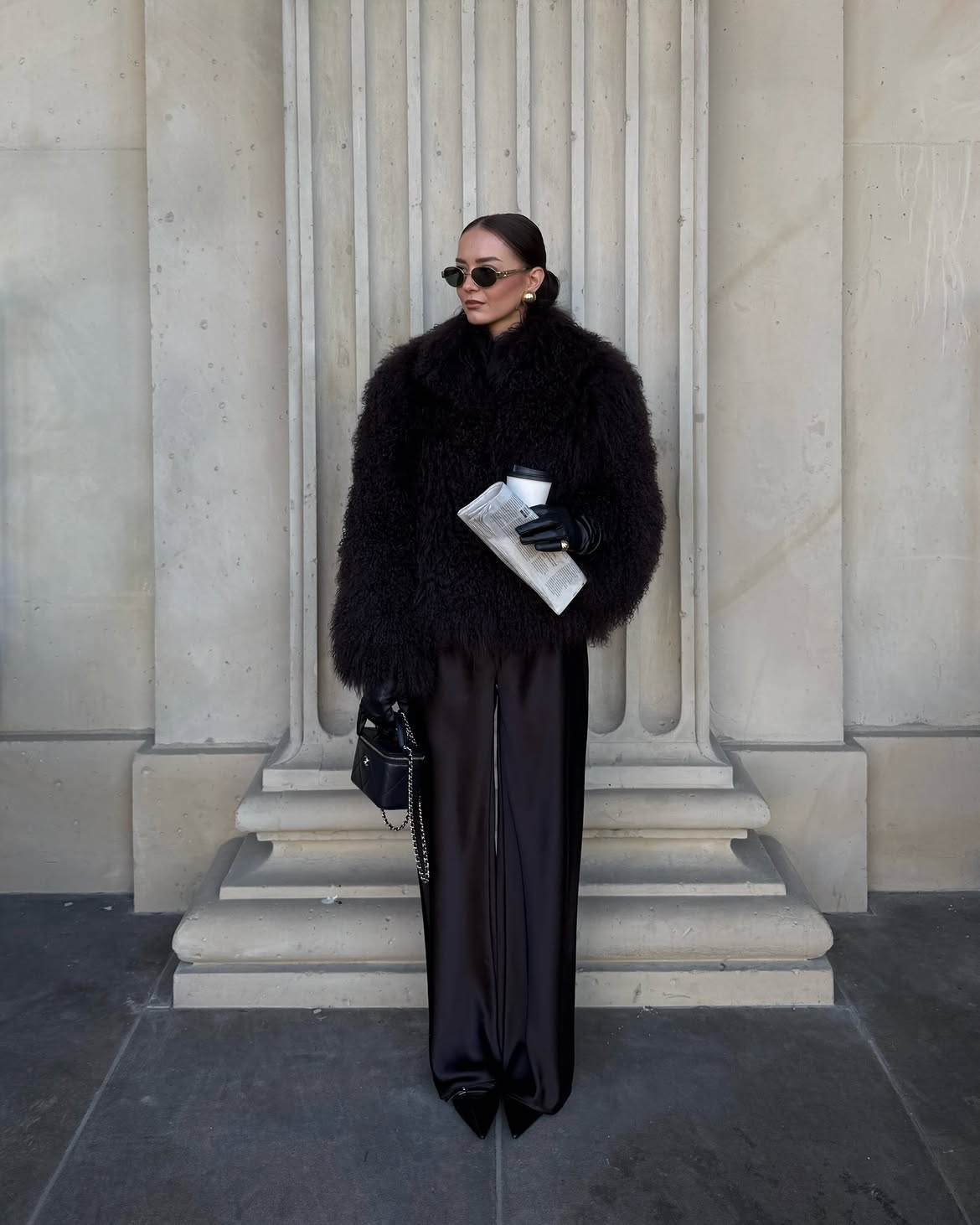 Plush Teddy Coat With Silky Wide-Leg Pants