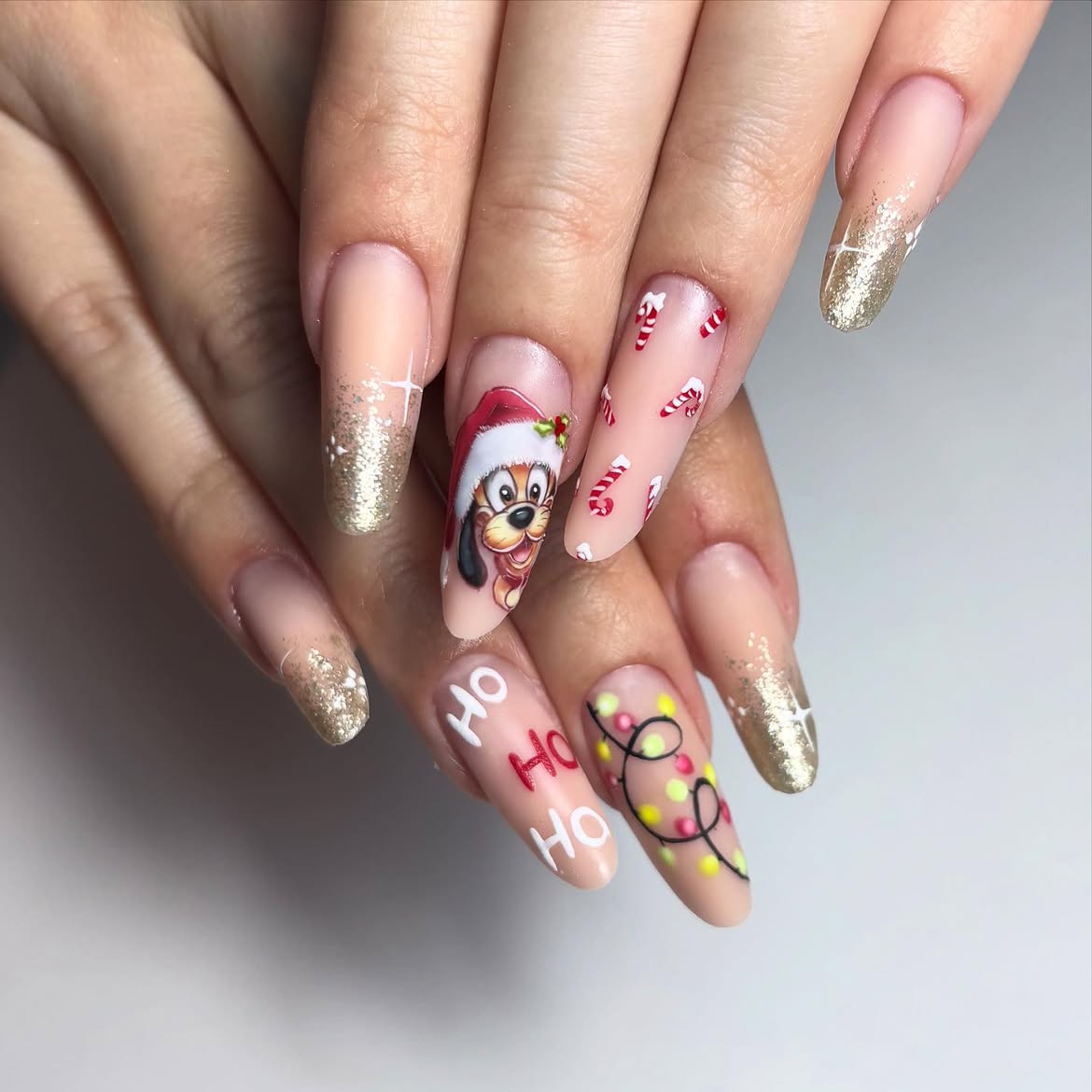 Pluto Christmas Lights & Candy Cane French Tips