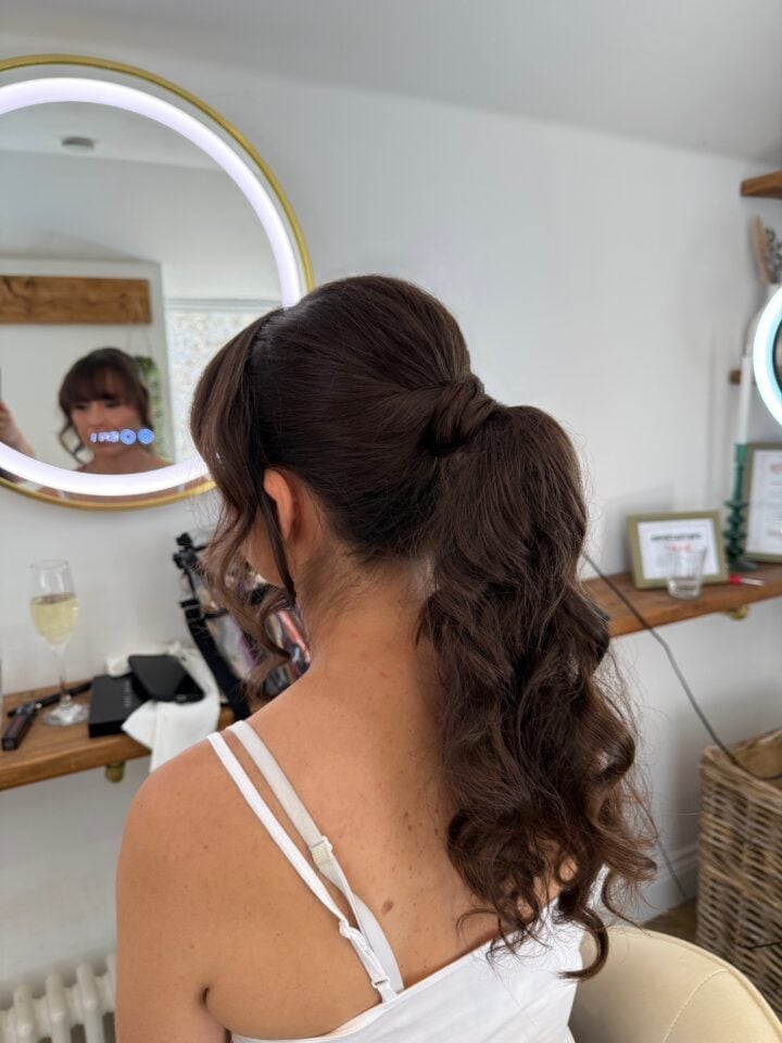 Low Dark Brown Ponytail With Curls Low Dark Brown Ponytail With Curls — Pony Hairstyles