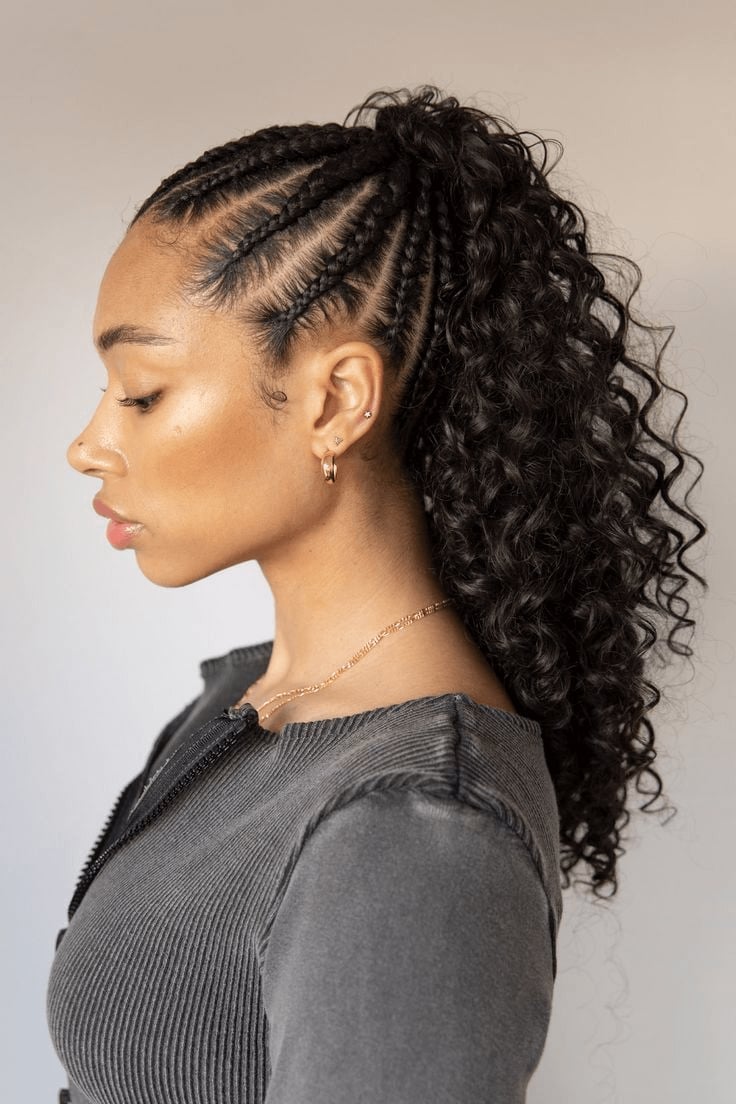 Cornrow Braids Into High Ponytail With Curls Cornrow Braids Into High Ponytail With Curls — Pony Hairstyles