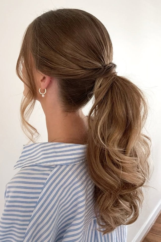 Wrapped Mid-Back Ponytail With Waves Wrapped Mid-Back Ponytail With Waves — Pony Hairstyles