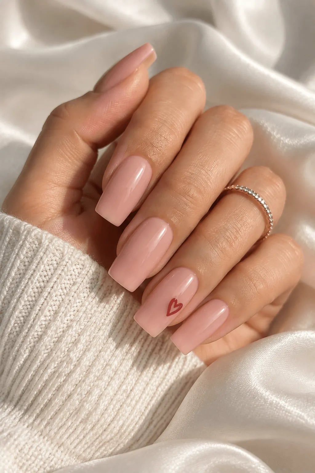 Sheer Pink Soft Square With Red Heart Sheer Pink Soft Square With Red Heart — Professional Nails