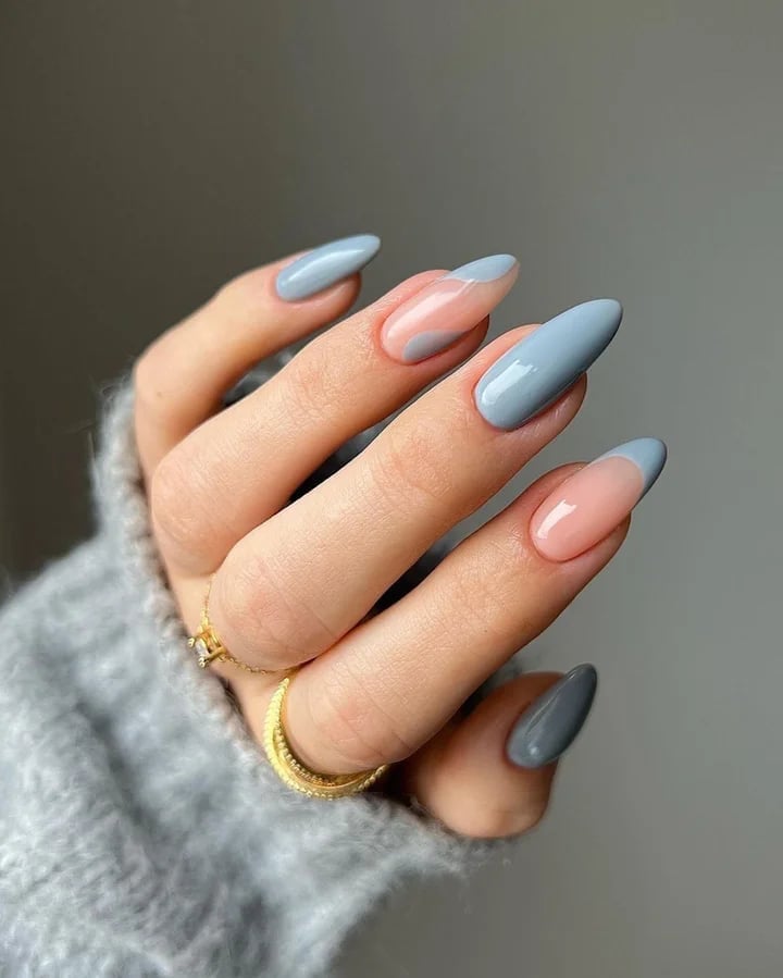 Abstract Gray Shapes Sheer Pink Nails Abstract Gray Shapes Sheer Pink Nails — Professional Nails