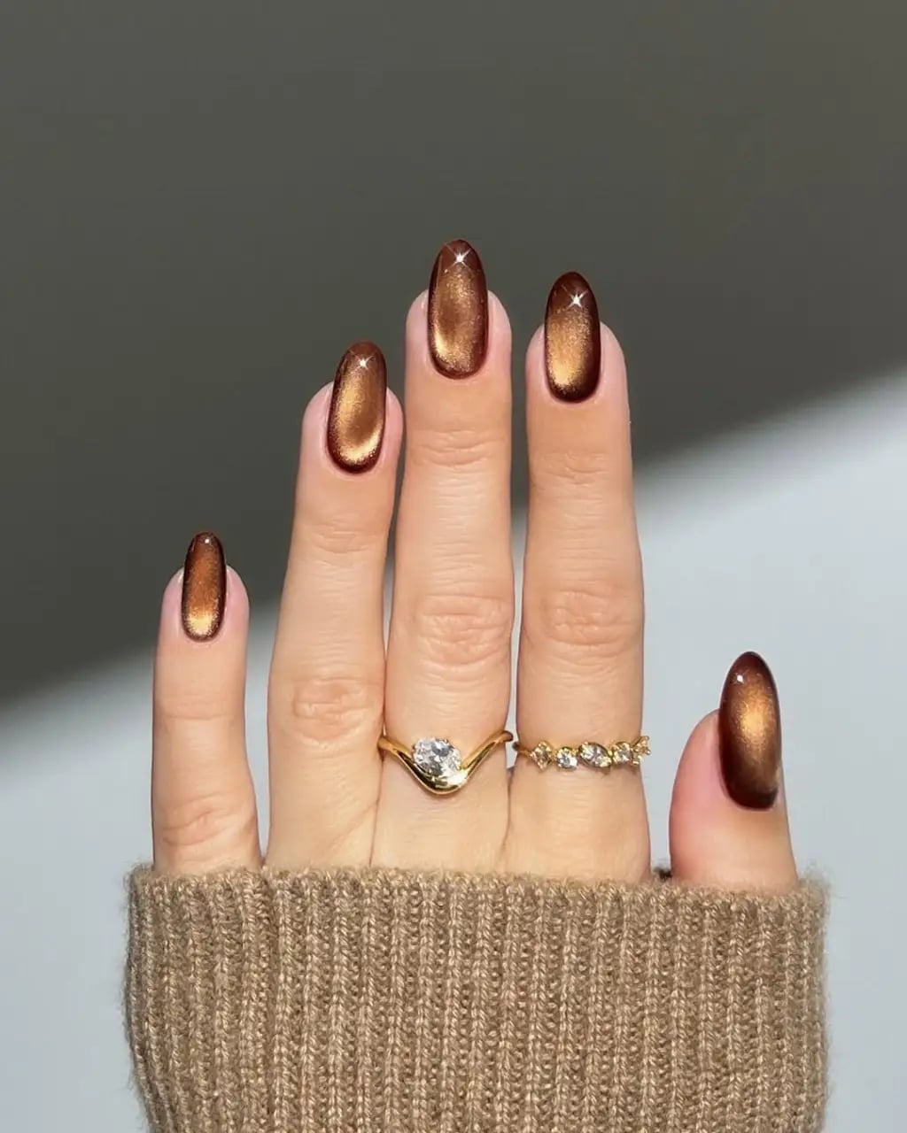 Deep Brown Cat Eye Oval Nails Deep Brown Cat Eye Oval Nails — Professional Nails