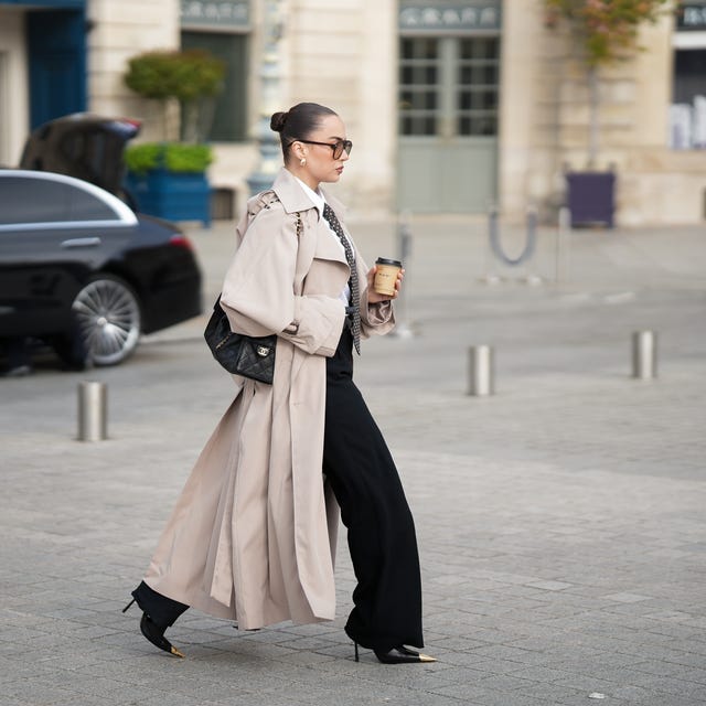 Beige Oversized Trench Coat with White Shirt and Black Trousers — Professional Outfits