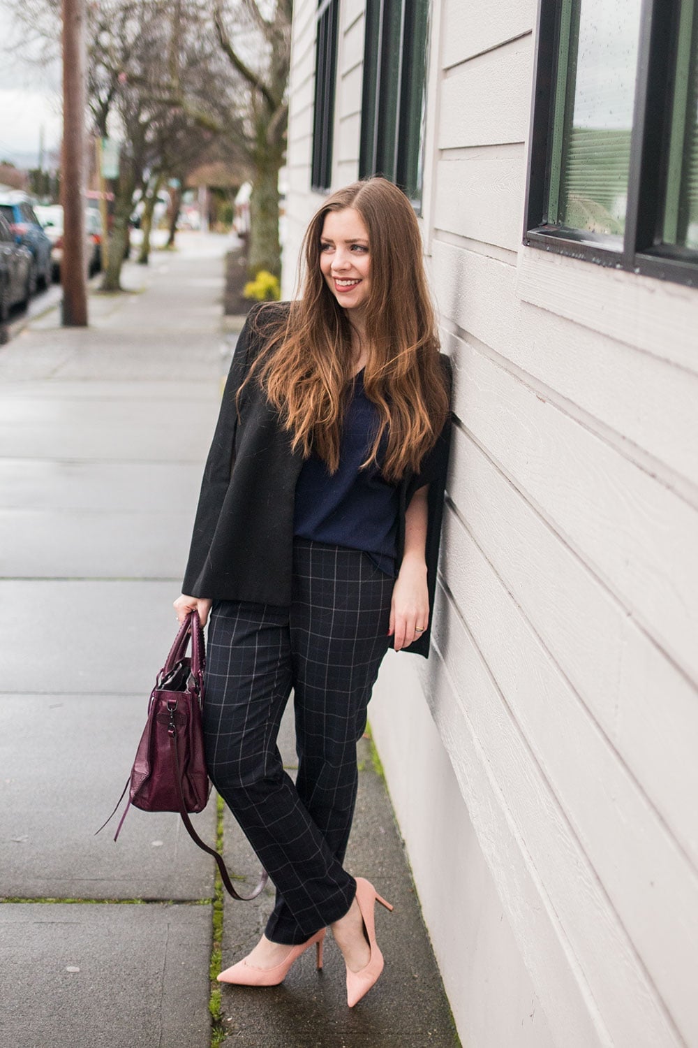 Black Structured Jacket with Plaid Slim-Fit Trousers — Professional Outfits