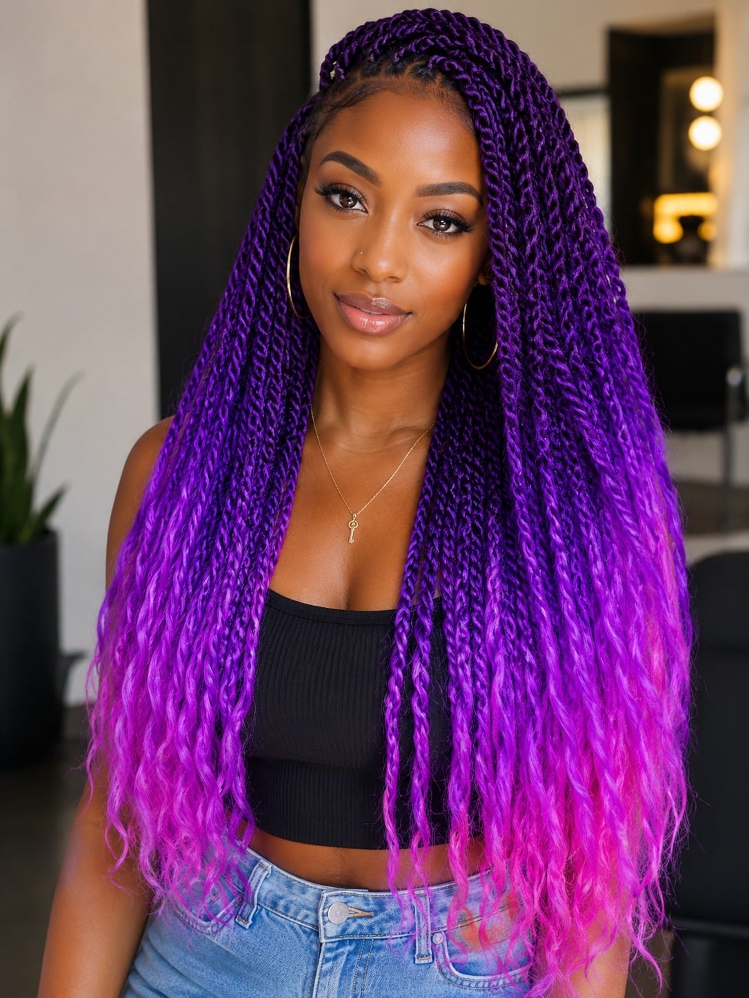 Mid-Back Twist Braids With Purple To Pink Gradient Mid-Back Twist Braids With Purple To Pink Gradient — Purple Braids