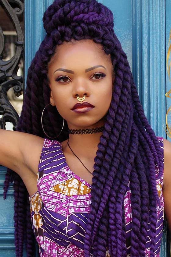 Mid-Back Large Twisted Braids In Purple Mid-Back Large Twisted Braids In Purple — Purple Braids