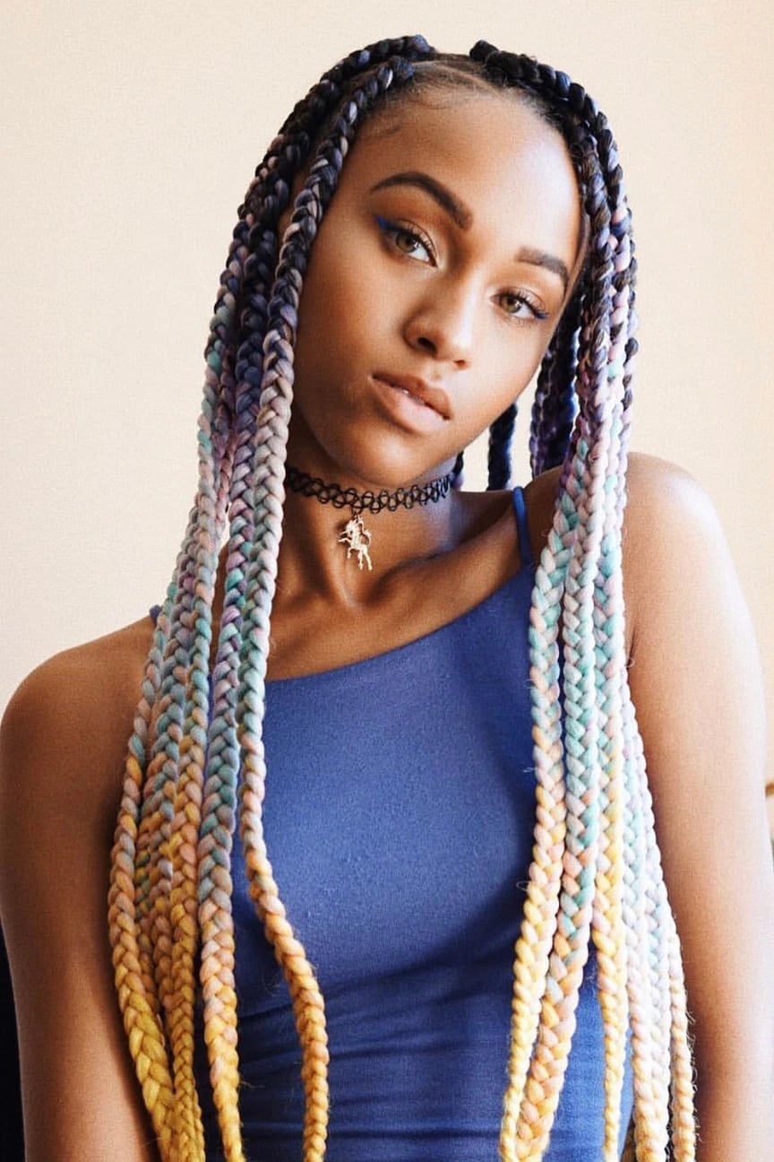 Mid-Back Box Braids With Multi-Color Ombre Mid-Back Box Braids With Multi-Color Ombre — Purple Braids