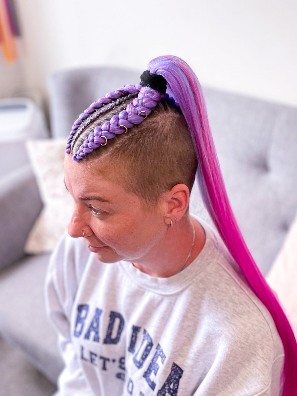 Mid-Back Ponytail With Purple And Pink Ombre Mid-Back Ponytail With Purple And Pink Ombre — Purple Braids