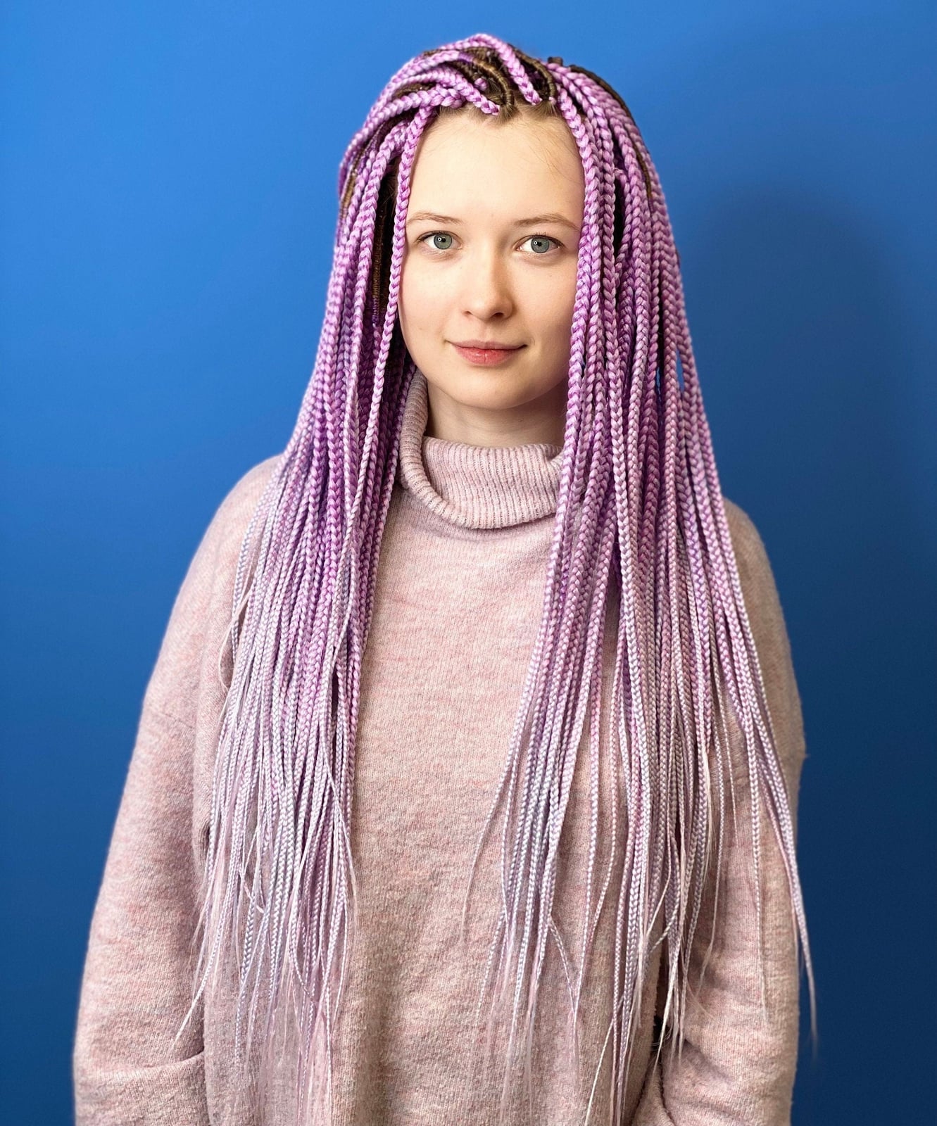 Long Straight Box Braids With Lilac Ombre Long Straight Box Braids With Lilac Ombre — Purple Braids