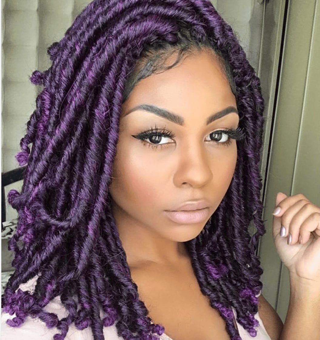 Shoulder-Length Curly Box Braids In Vibrant Purple Shoulder-Length Curly Box Braids In Vibrant Purple — Purple Braids