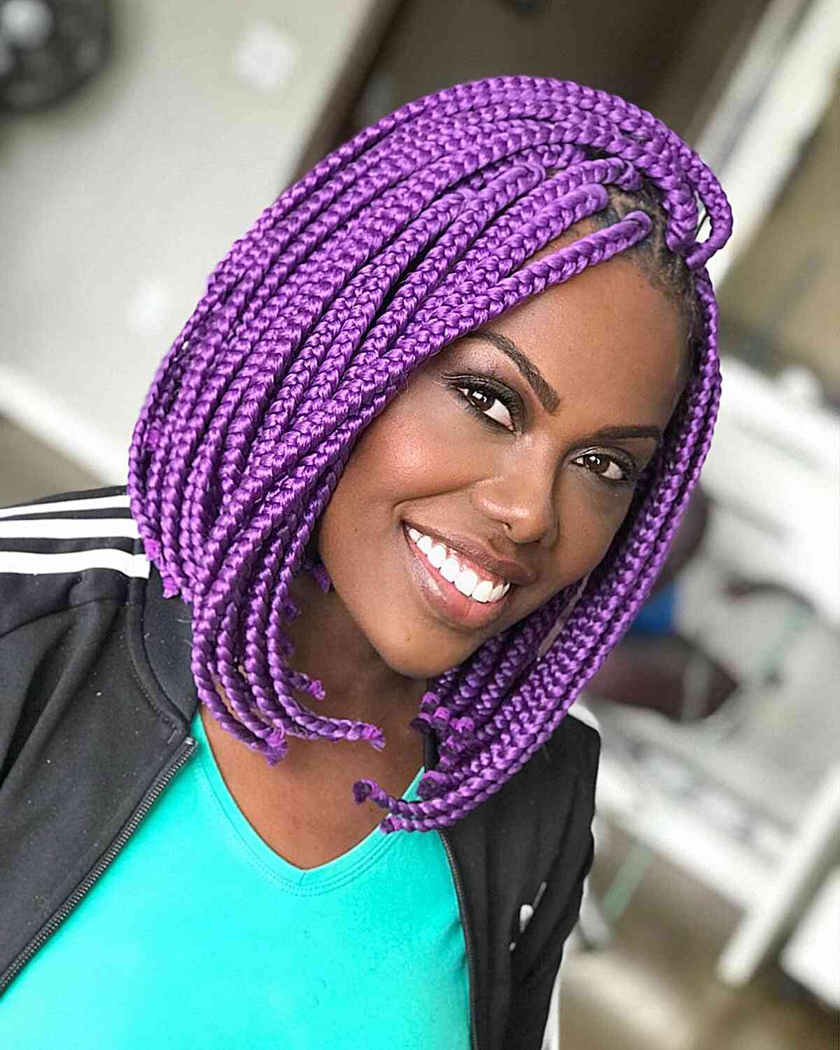 Chin-Length Box Braids In Bright Purple Chin-Length Box Braids In Bright Purple — Purple Braids
