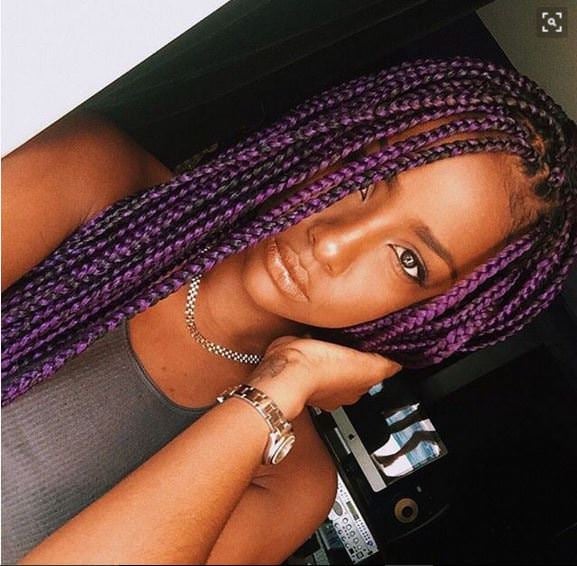 Collarbone Box Braids With Purple And Pink Tones Collarbone Box Braids With Purple And Pink Tones — Purple Braids