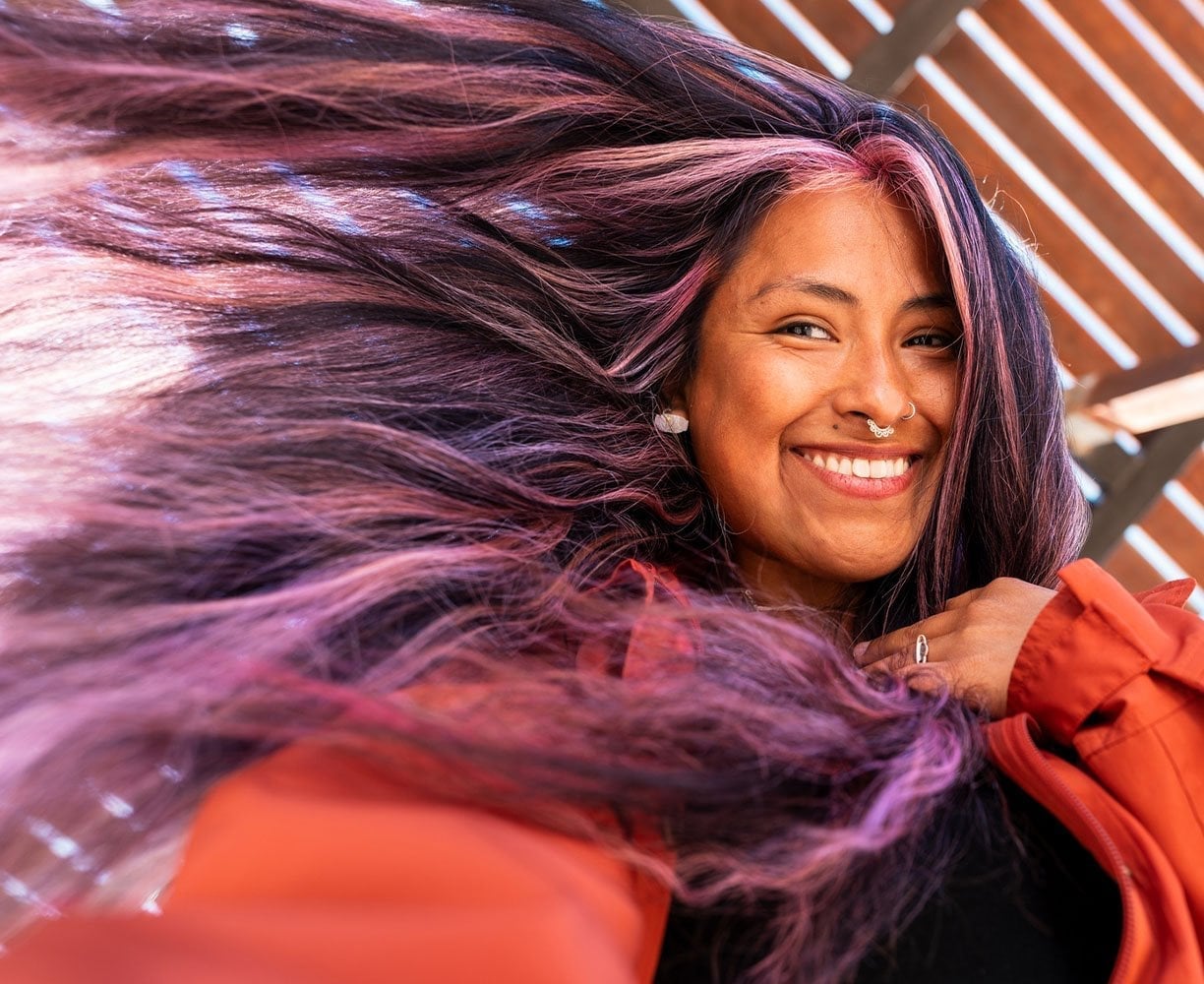 Dark Base With Pink Purple Streaks, Mid-Back — Purple Hair Dye