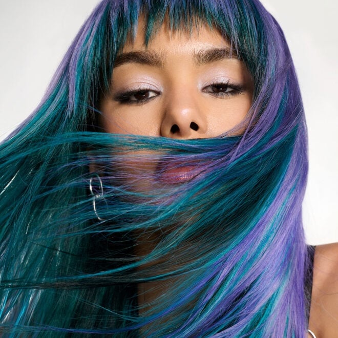 Teal And Purple Streaks Combination — Purple Hair Dye