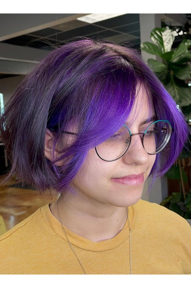 Chin Bob With Bright Purple Highlights — Purple Hair Dye