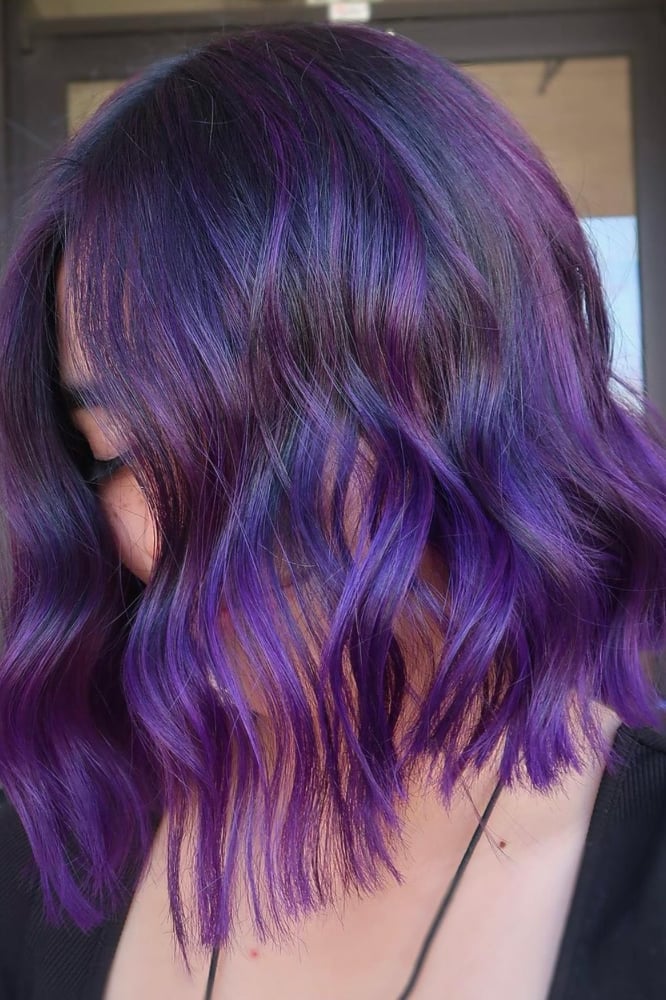 Collarbone Lob With Vibrant Purple Highlights — Purple Hair Dye