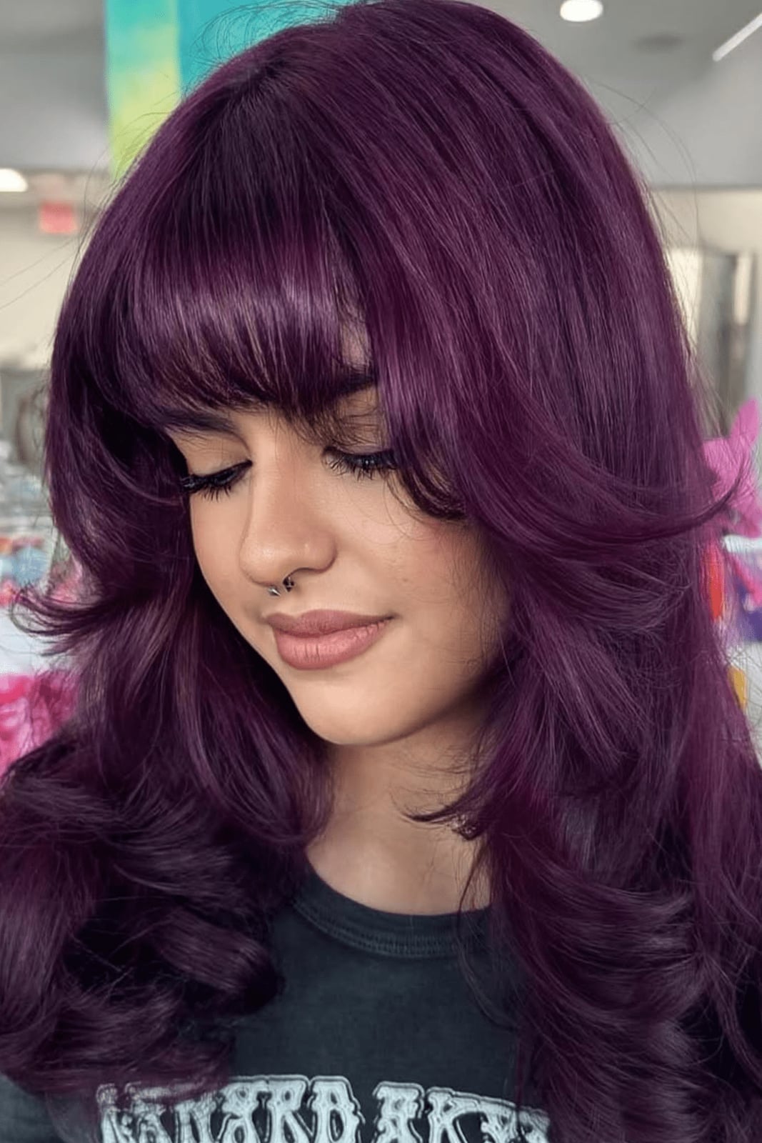 Uniform Deep Purple Collarbone Cut — Purple Hair Dye