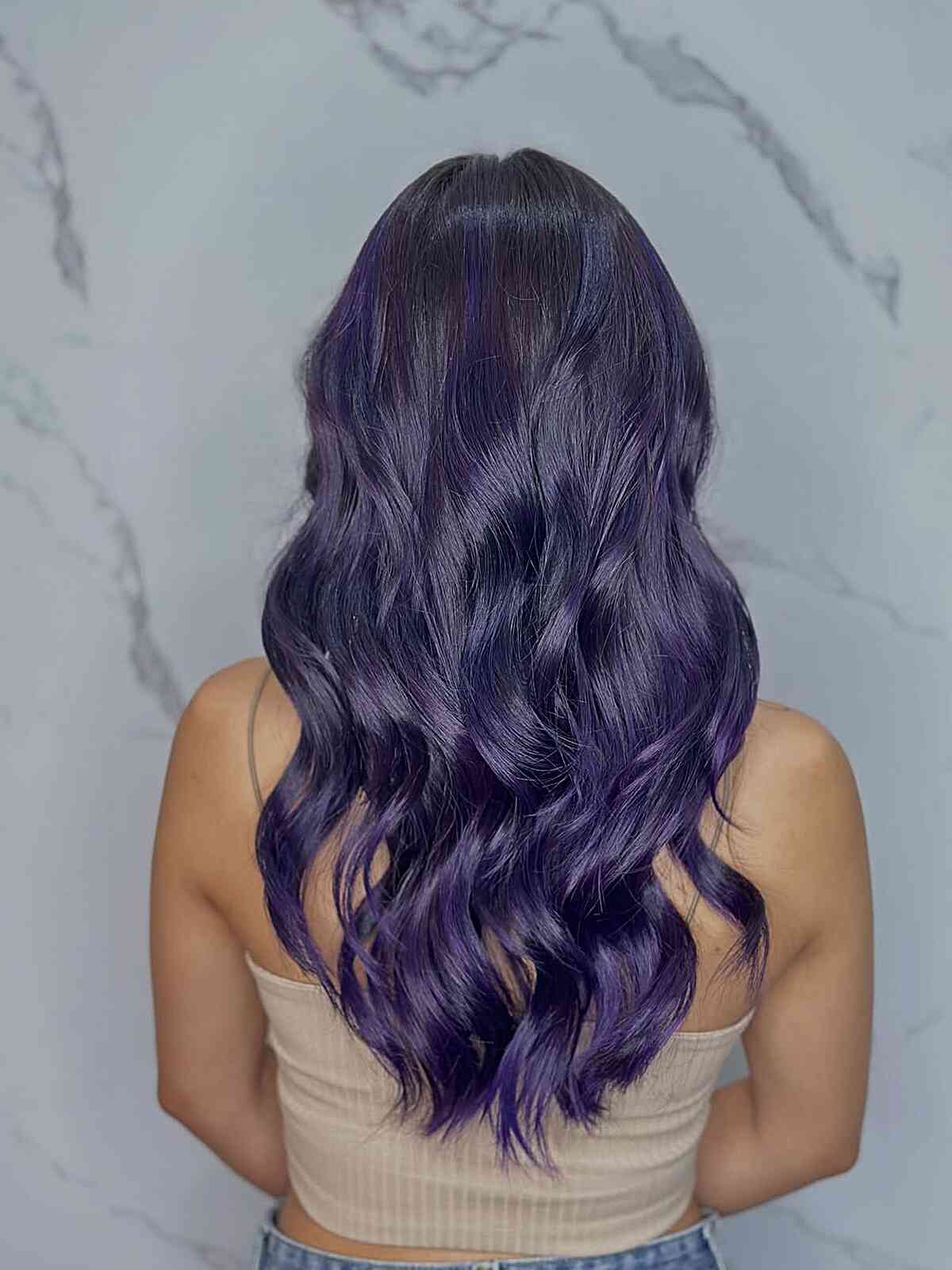 Solid Midnight Purple Mid-Back Cut — Purple Hair Dye