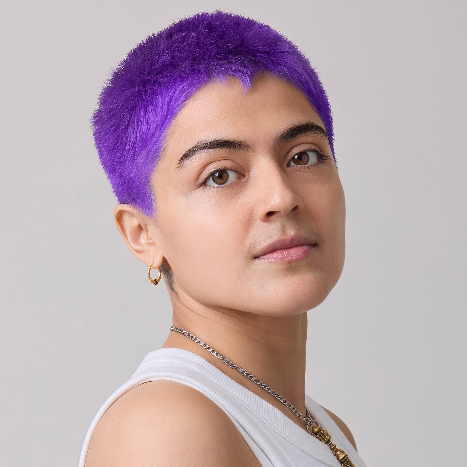 Vibrant Electric Purple Pixie Cut — Purple Hair Dye