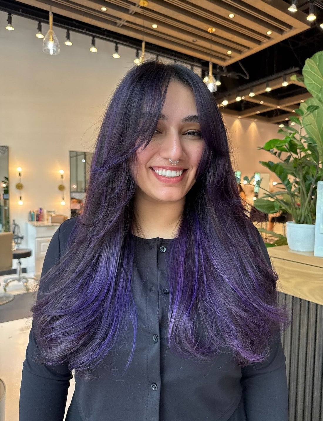 Dark Base With Vibrant Purple Face-Framing — Purple Hair Dye