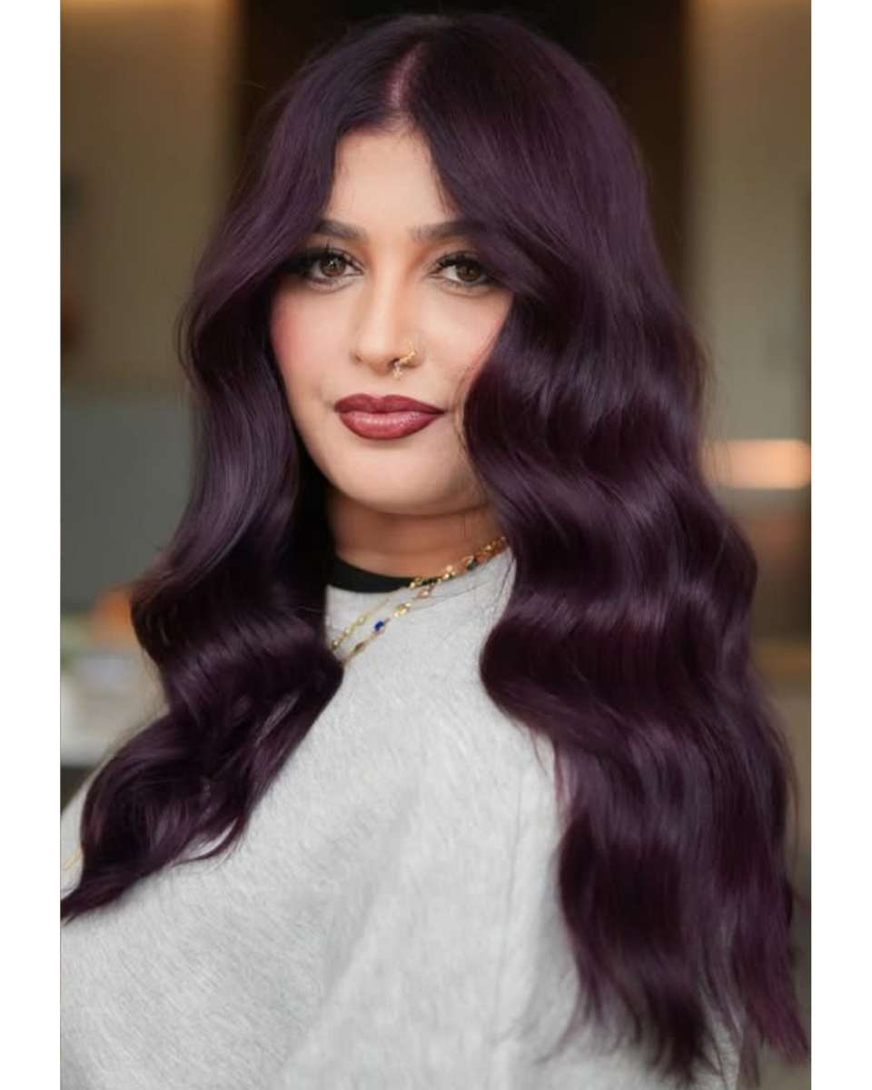 Rich Plum Color Mid-Back Layers — Purple Hair Dye