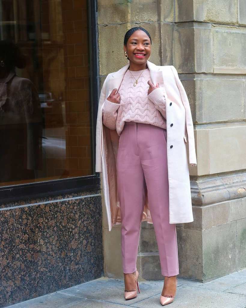 Mauve Tailored Trousers With Cream Coat Mauve Tailored Trousers With Cream Coat — Purple Outfits