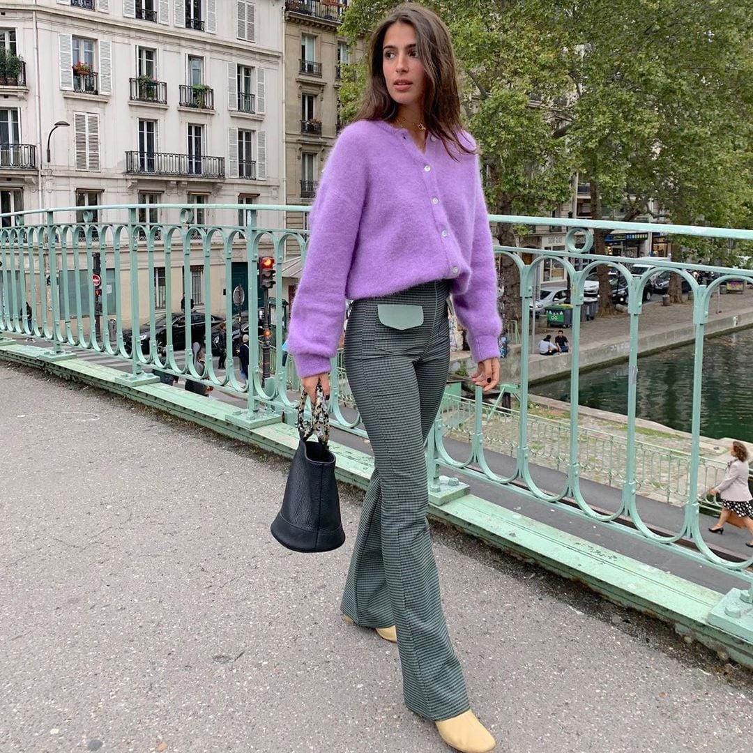 Lilac Oversized Cardigan Over Striped Top Lilac Oversized Cardigan Over Striped Top — Purple Outfits