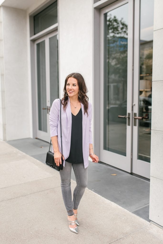 Light Purple Blazer With Gray Jeans Light Purple Blazer With Gray Jeans — Purple Outfits