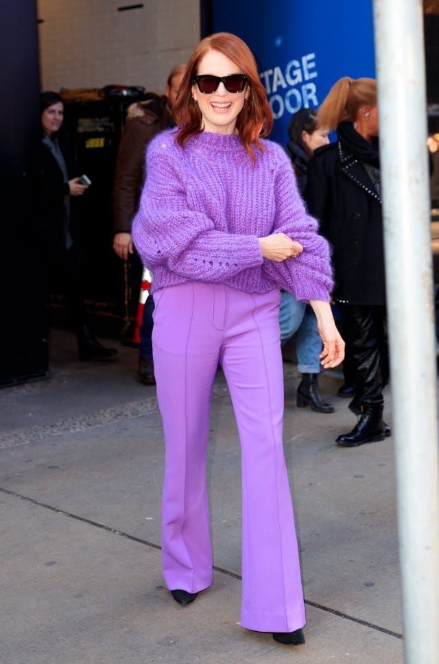 Monochromatic Lavender Knit Sweater With Wide-Leg Trousers Monochromatic Lavender Knit Sweater With Wide-Leg Trousers — Purple Outfits